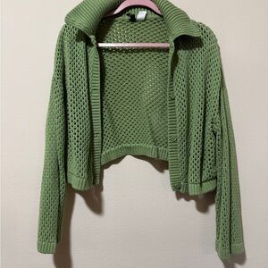 H&M Olive Open-Knit Cardigan